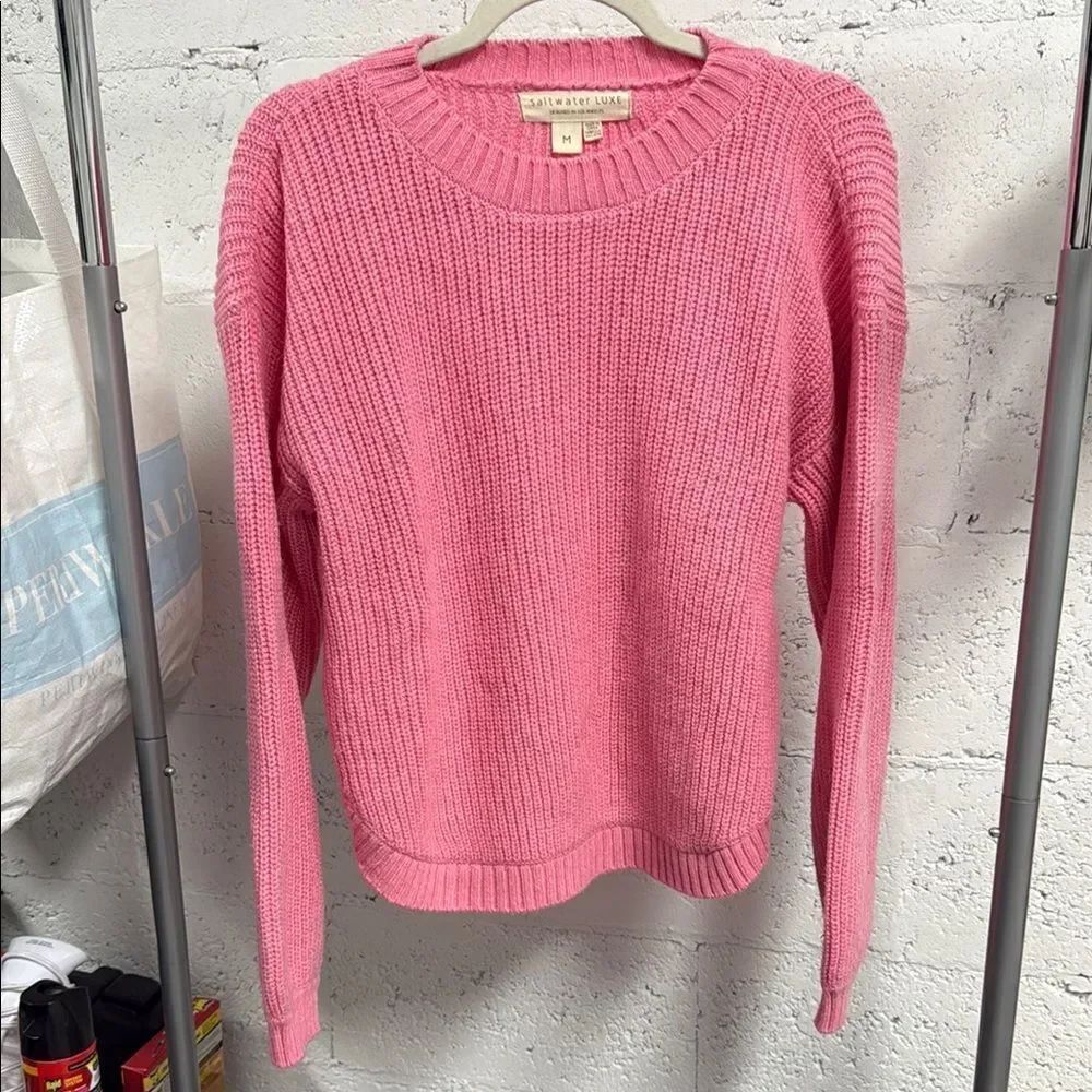 saltwater LUXE Pink Crew Neck Sweater Chunky Knit - LIKE NEW - Size Medium